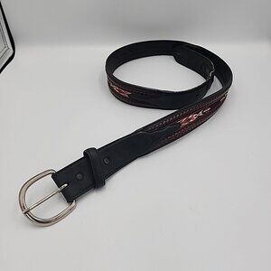 Vintage Silver Creek Belt Men's 38 Leather Embroidered Western Aztec Fits 36-39"